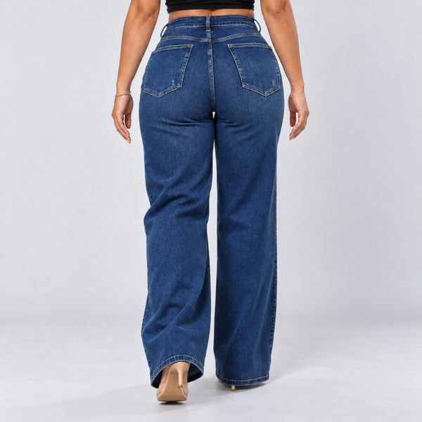 Dark Blue jeans, Back view, walking